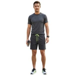 Athletic Works Mens 2-in-1 Running Shorts Grey Neon Yellow L 36-38 DriWorks